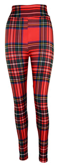 Red traditional tartan patterned leggings with timeless style