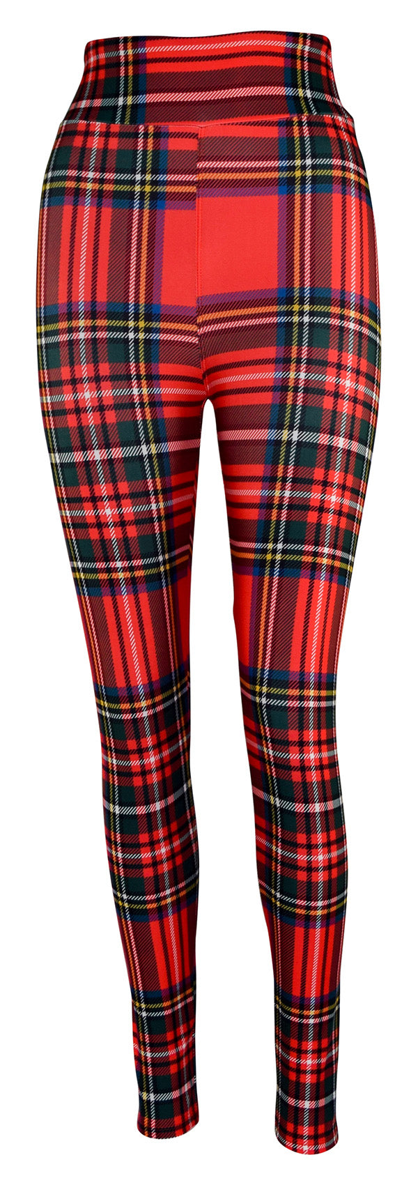 Red traditional tartan patterned leggings with timeless style