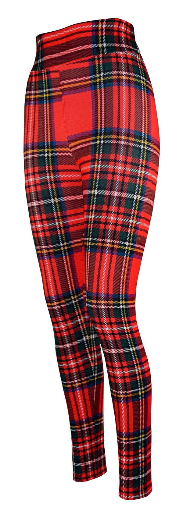 Red traditional tartan patterned leggings for timeless fashion style