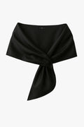 Black “Trixie” Satin Pull Through Shawl Wrap, product-only front view