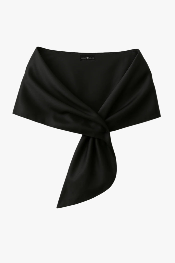 Black “Trixie” Satin Pull Through Shawl Wrap, product-only front view