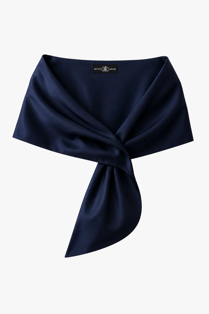 Navy “Trixie” Satin Pull Through Shawl Wrap, product-only front view
