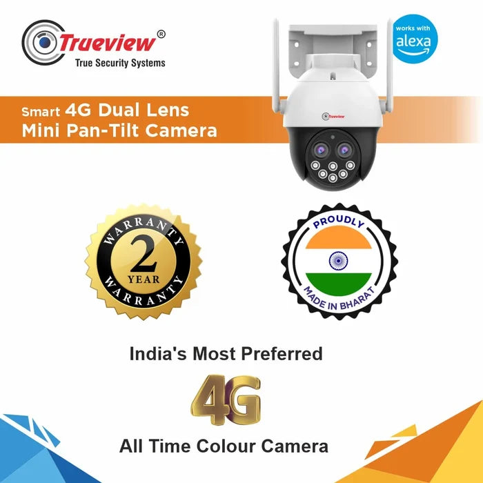 Trueview 4MP Smart CCTV Dual Lens 4G Sim Based Pan/Tilt 10X Combined Zoom Outdoor Indoor Security Camera, Water Proof, 2 Way Talk, Cloud Storage - Unboxify