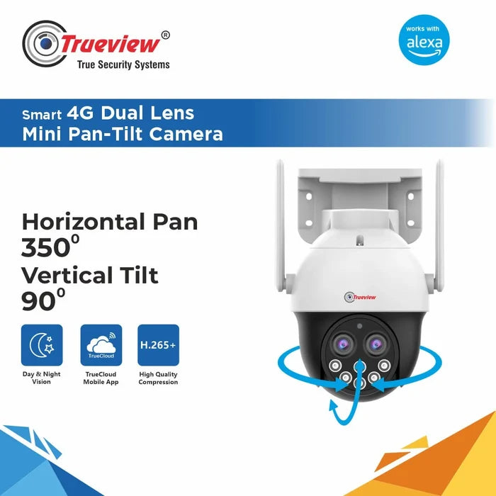 Trueview 4MP Smart CCTV Dual Lens 4G Sim Based Pan/Tilt 10X Combined Zoom Outdoor Indoor Security Camera, Water Proof, 2 Way Talk, Cloud Storage - Unboxify