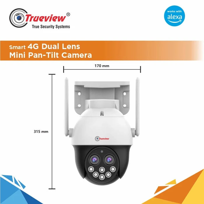 Trueview 4MP Smart CCTV Dual Lens 4G Sim Based Pan/Tilt 10X Combined Zoom Outdoor Indoor Security Camera, Water Proof, 2 Way Talk, Cloud Storage - Unboxify