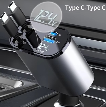 Cargador de coche USB-C 120W retráctil de carga rápida