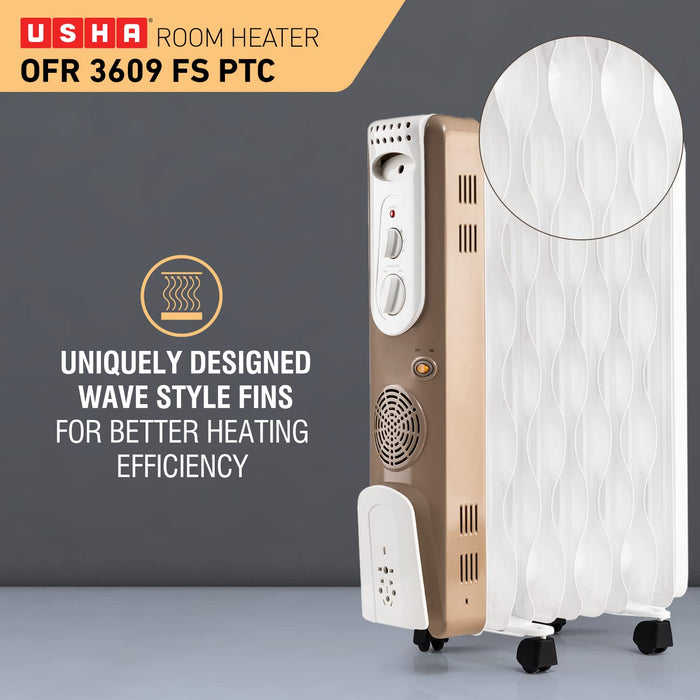 USHA 3609FS PTC 2000-Watt Oil Filled Radiator (White) - Unboxify