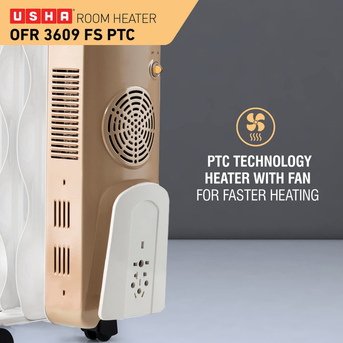 USHA 3609FS PTC 2000-Watt Oil Filled Radiator (White) - Unboxify