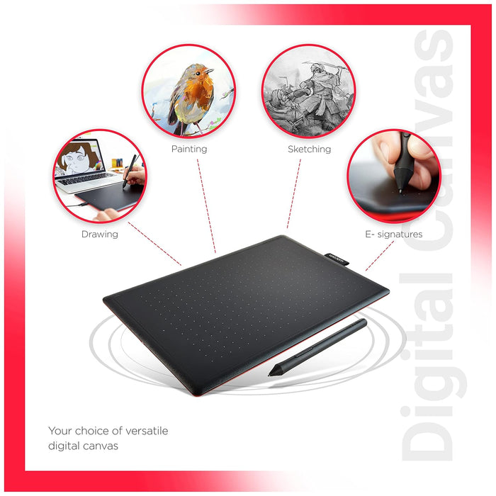 Wacom One by CTL-672/K0-CX Medium 8.5-inch x 5.3-inch Graphic Tablet (Red and Black) - Unboxify