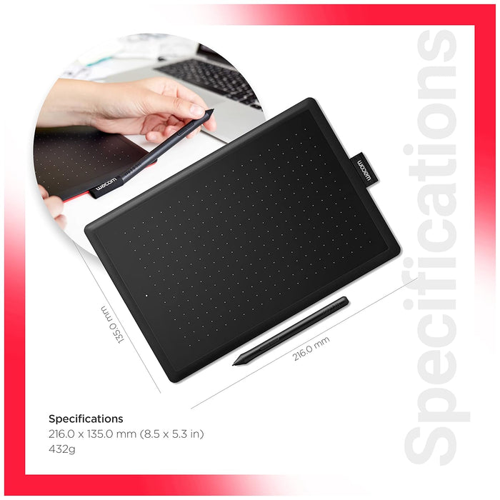Wacom One by CTL-672/K0-CX Medium 8.5-inch x 5.3-inch Graphic Tablet (Red and Black) - Unboxify