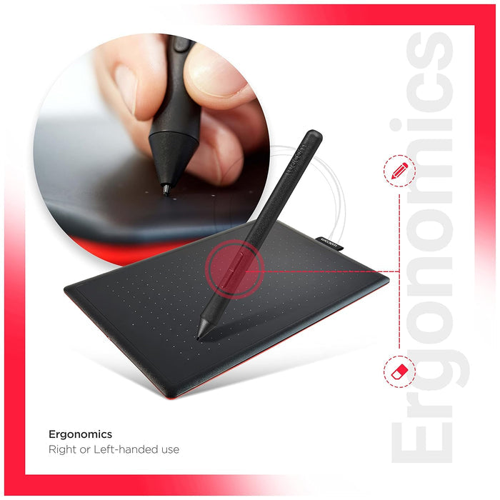 Wacom One by CTL-672/K0-CX Medium 8.5-inch x 5.3-inch Graphic Tablet (Red and Black) - Unboxify