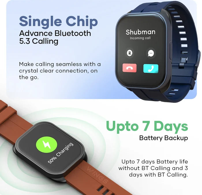 Wings 2.01 Made In India HD Smartwatch (Blue Strap, One Size)