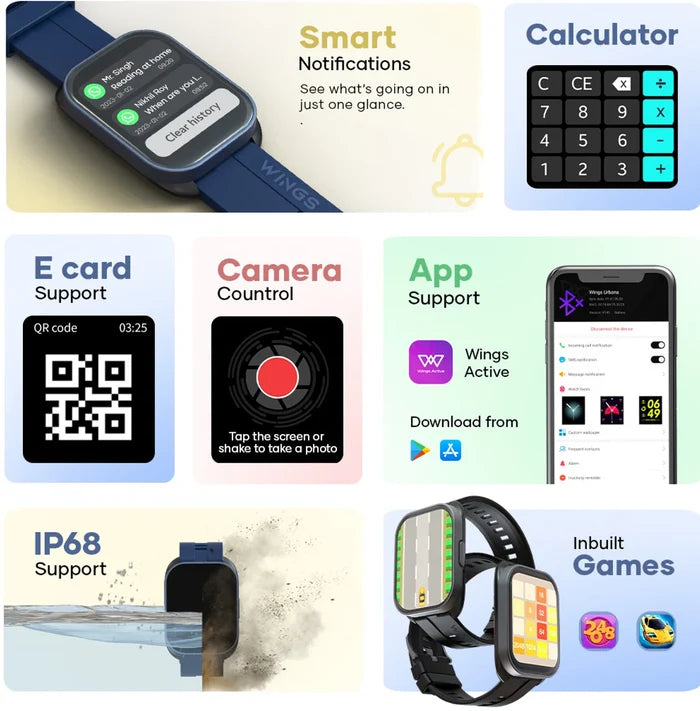Wings 2.01 Made In India HD Smartwatch (Blue Strap, One Size)