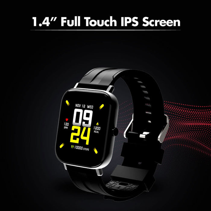 Wings Strive 100 with Real SPO2 1.4 inch Large Display Smartwatch (Black Strap, Free)
