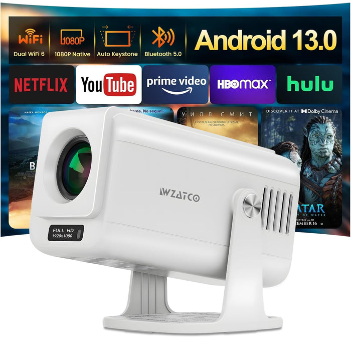 WZATCO Yuva Go Pro Fully Automatic Native 1080P Android 13.0 Smart Projector, Auto Focus, Auto 4D Keystone, 12000 Lumens, 4K HDR Support, Rotatable Design, WiFi 6 & BT, Screen Mirroring, ARC - Unboxify