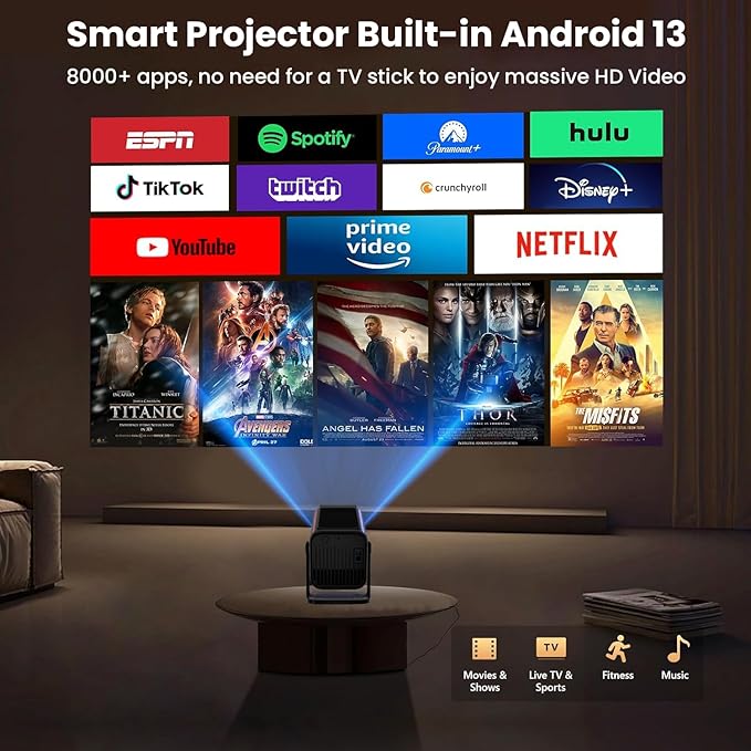 WZATCO Yuva Go Pro Fully Automatic Native 1080P Android 13.0 Smart Projector, Auto Focus, Auto 4D Keystone, 12000 Lumens, 4K HDR Support, Rotatable Design, WiFi 6 & BT, Screen Mirroring, ARC - Unboxify