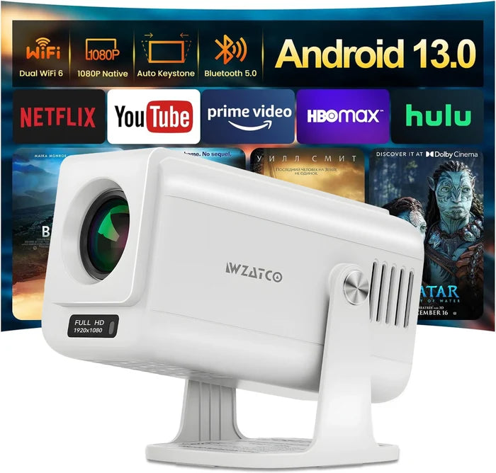 WZATCO Yuva Go Pro Native 1080P Projector (12500 lm / 1 Speaker / Wireless Projector) (Manual Focus) (Without Stand and Remote)