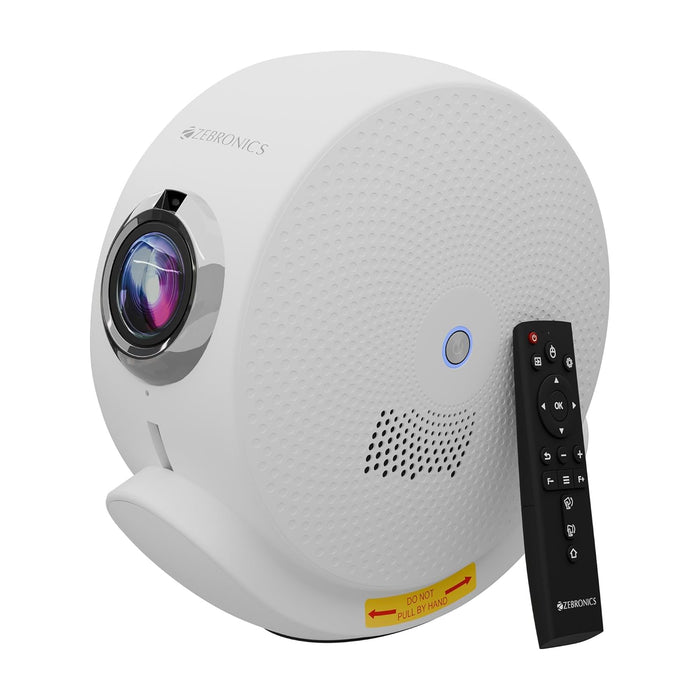 Zebronics Android Smart Projector, 4K UHD Support, 12000 Lumens, 250" Screen, 90° Tiltable, Auto Focus & Keystone, OTT Apps (Netflix, Prime, Hotstar), BT v5.4, HDMI, Miracast, WiFi (PixaPlay 38) - Unboxify
