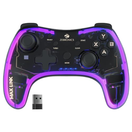 ZEBRONICS MAX LINK Wireless Gamepad, Dual motors Haptic feedback, Built-in rechargeable battery, RGB light, Plug & play, Supports (Windows | Android) - Unboxify