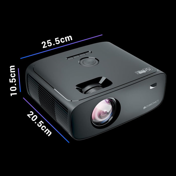 ZEBRONICS PIXAPLAY 55, Smart Projector, 8000 Lumens, 4K Support, 150 Inch Screen Size, Quad Core Processor - Unboxify