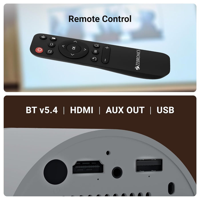 Zebronics PixaPlay® 73 Android Smart Projector, 720p Native, Support 4K, OTT Apps (Netflix, PrimeVideo, Hotstar), 200° Rotatable, 3300 Lumens, Auto Keystone, Miracast, 3W Speaker, 130" Screen, WiFi|BT - Unboxify