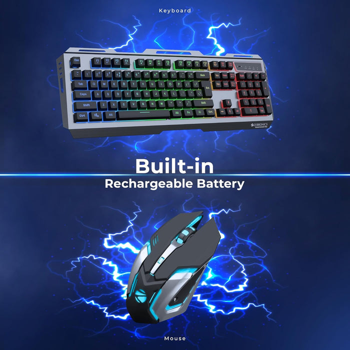 ZEBRONICS Transformer PRO Gaming Wireless Keyboard & Mouse Combo with 2.4GHz, Aluminum Body, Built in Battery, Multicolor LED Modes, Type C, Double Shot Keycaps, up to 4000 DPI - Unboxify
