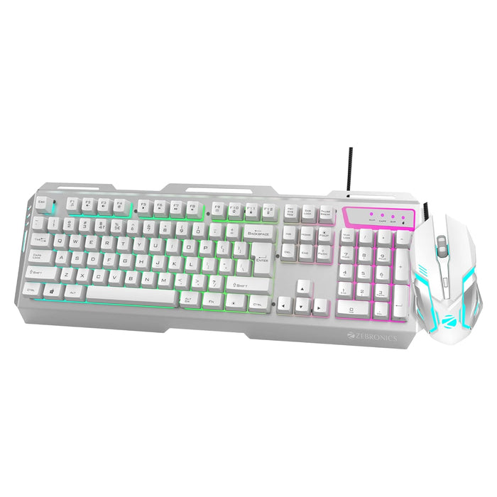 ZEBRONICS Transformer USB Gaming Keyboard & Mouse Combo,Braided Cable,Durable Al Body,Multimedia Keys & Gaming Mouse with 6 Buttons,Multi-Color LED Lights,High-Resolution Sensor with 3200 DPI - Unboxify