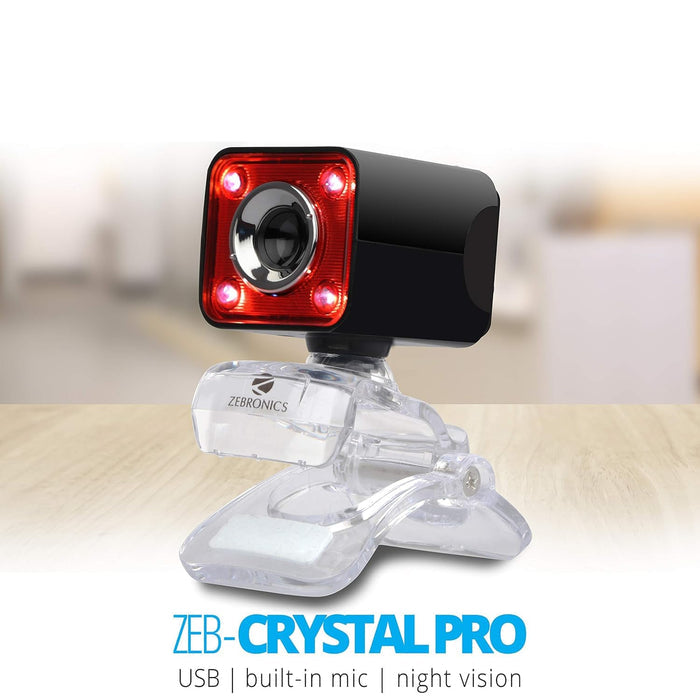 ZEBRONICS Zeb-Crystal Pro Web Camera with USB Powered, 3P Lens, Night Vision, Built-in Mic, Red