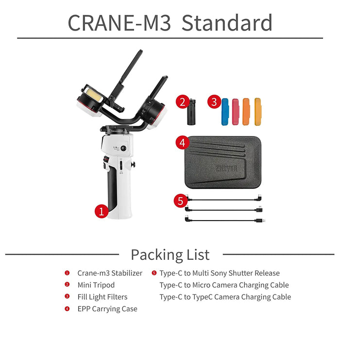 zhi yun Crane M3 Gimbal 3-Axis Handheld Stabilizer - All in One Design for Mirrorless Cameras, Smartphone, Action Cameras (UNBOXED) - Unboxify
